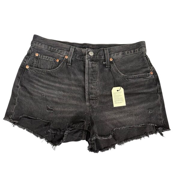 Levi’s Premium 501 High Rise Cutoff Shorts Washed Black Button Fly NWT Size‎ 32 - Picture 1 of 13